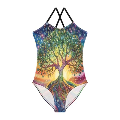 KLL Girls Swimsuits 1 Piecing Beach Swimwear Toddler Swim Suits for Girls 7-8T Tree Colorful