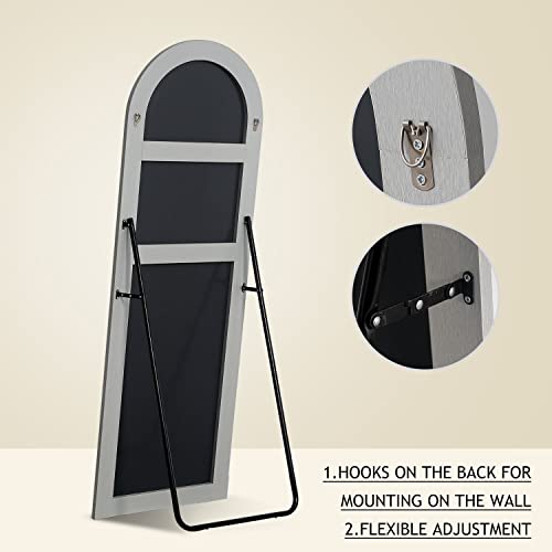 Image of PexFix Arched Full Length Mirror,Floor Body Mirror with Stand,Full Length Wall Mirror with Wood Frame,Dressing Mirror for Bedroom,Silver,64''x21'' (USAM019)
