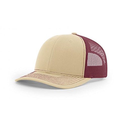 Richardson 112 Trucker OSFA Baseball Hat Ball Cap, Khaki Burgundy