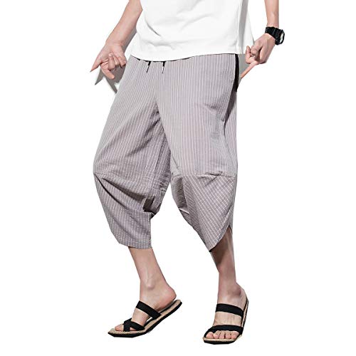 Seidarise Men's Linen Capri Linen Trousers Summer Harem Pants Wide Leg Baggy2