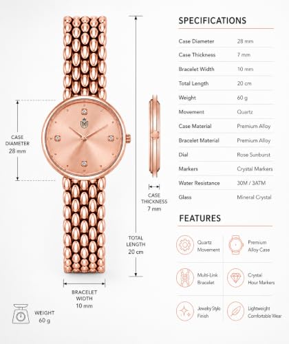 Image of MOOVER Analog Watch for Women & Girls | Luxury Bracelet Style Ladies Wrist Watch | Crystal Dial with Premium Stainless Steel Chain Strap | Fashion Watch for Daily Wear, Party & Gift
