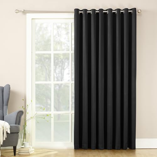 Sun Zero Barrow Energy Saving Grommet Sliding Patio Door Curtain Panel, Black, 100