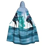 Dolphins In The Sea 1 Print Halloween Hooded Cloak Medieval Renaissance Style Costume Unisex Wizard Role Play
