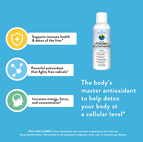 Amandean Liposomal Glutathione Liquid | Reduced Setria® L Glutathione 500Mg Supplement | Immune Support, Brain Health, Healthy Aging, Detox, Skin Health | Non-Gmo Sunflower Lecithin | Soy-Free & Vegan #TOP5