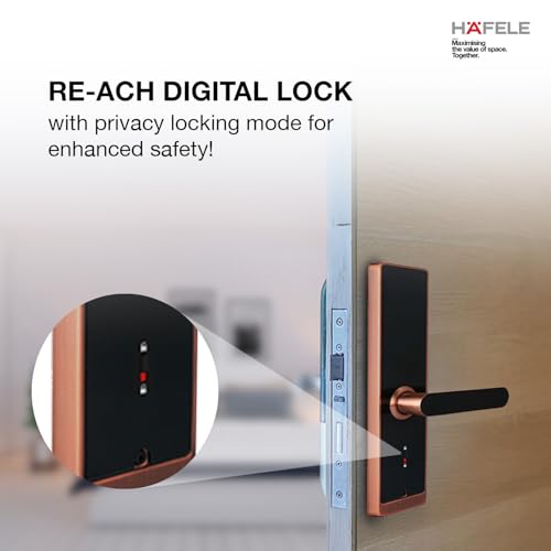Image of Hafele RE-ACH Smart Digital Lock | Fingerprint | PIN | OTP | RFID Access Card | Mechanical Key | BLE | Mobile App | Privacy Feature | Antique Copper | 1 Year Warranty
