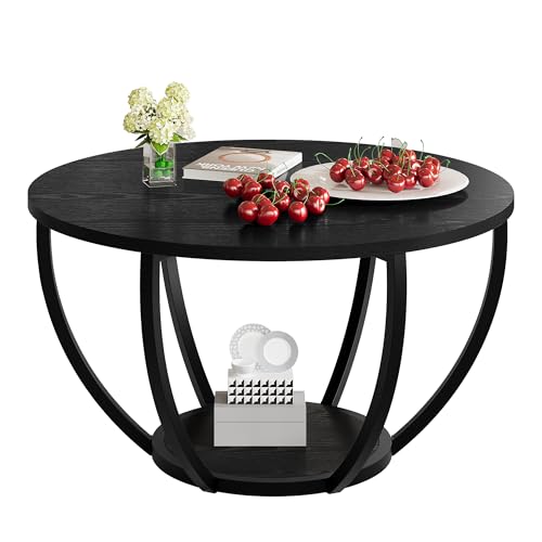 HOMERECOMMEND Round Coffee Table,Accent Center Table for Living Room,Black - Image 3