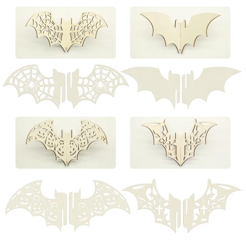 24Pcs Unfinished DIY Wooden Bat Crafts for Halloween