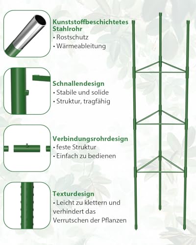 MYMULIKE Tomaten Rankhilfe 3 Stück, 130CM Pflanzenhalter für Tomate, Einstellbar Höhe Garten Rankhilfe für Tomate, Wobei Rosen, Tomaten und Gurken Frei Wachsen, Grün (3)