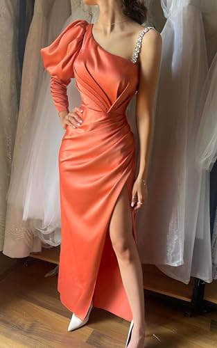 Prom Dresses Long Puffy Sleeve Beading Spaghetti Straps Mermaid Formal Evening Gowns High Split Ruched Party Gowns Fl01112