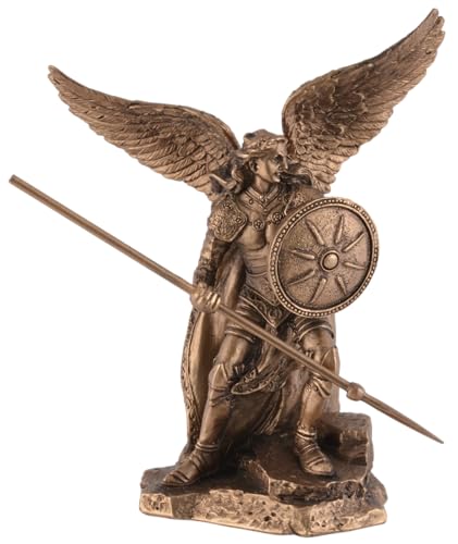 Archange Raphael miniature avec lance et bouclier, couleur bronze, collection Veronese