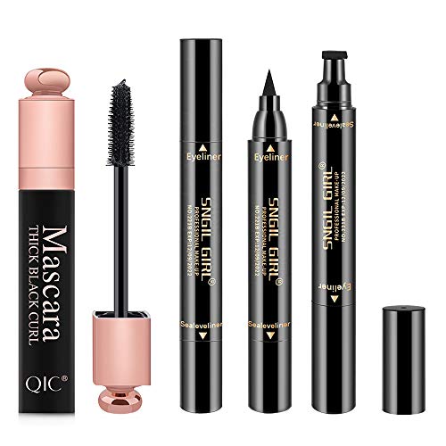 WUMONI4D Eye Lash Mascara with Eyeliner Stamp, Best for Eyelash Thickening Lengthening, Long Lasting, Waterproof, Sweat Proof, Natural Non-Toxic Hypoallergenic Ingredients