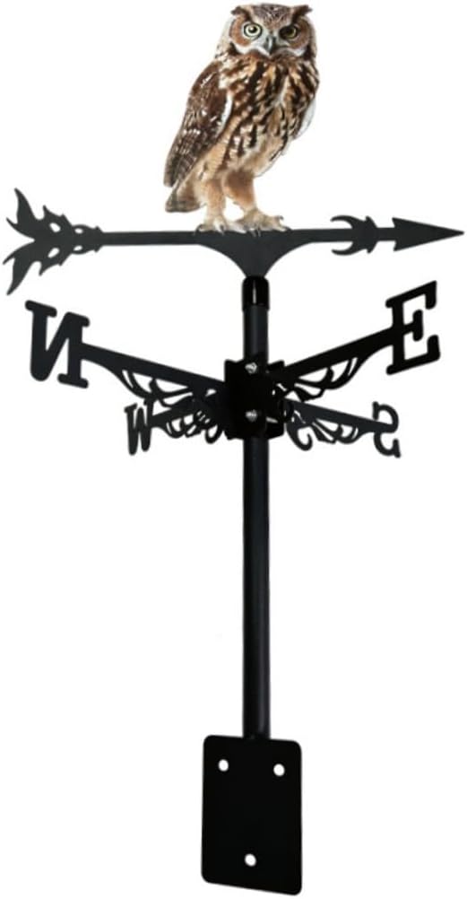 Colorful Metal Owl Series Weathervane Roof Yard Decorations Eagle Rotating Wind Indicator Iron Art Weathercock Garden Accessories (Owl C)