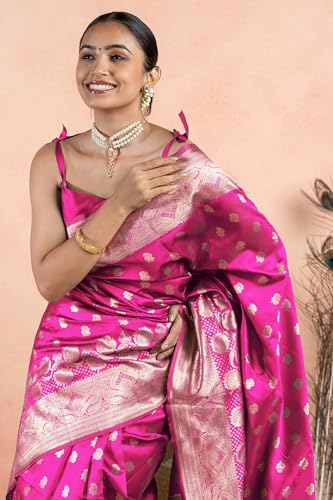 Image of Subham Women Saree Chandrakor Paithani Silk Cotton | Soft Daily Wear Golden Zari Sari with Unstitched Blouse