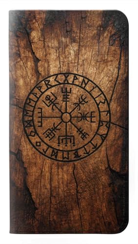 Housse cuir S24 Ultra motif Viking boussole en bois authentique
