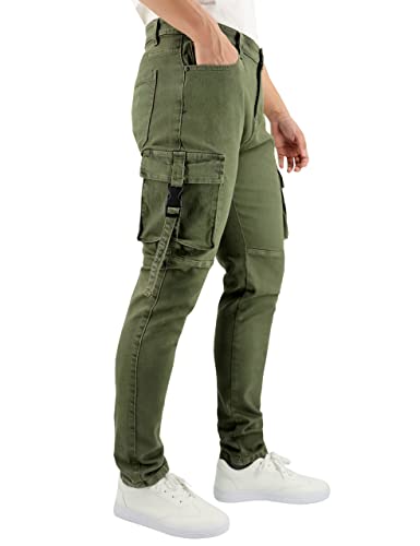 LONGBIDA Men's Slim Fit Stretch Comfort Cargo Biker Jeans with Multi-Pockets3