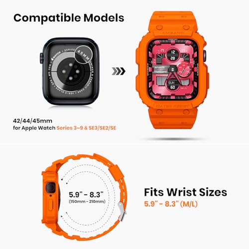 Image of amBand Compatible for Apple Watch Band 45mm 44mm 42mm with Bumper Case, Clear Cute Women Strap for iWatch SE 3 SE 2nd SE Series 9 8 7 6 5 4 3 2, Sport Jelly Protective Cases Protector, Orange