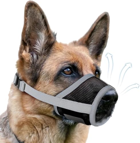 Dog Muzzle, Soft Air Mesh Muzzle for Small Medium Large Dogs Anti Biting Barking Chewing (S, Grey)