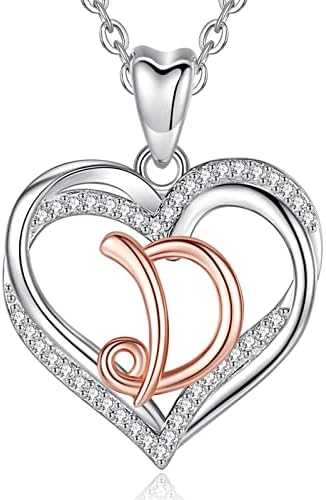 INFUSEU Heart Pendant Necklace Letter A-Z Alphabet Capital Jewelry Double Heart Initial Neckless Sterling Silver Cubic Zirconia CZ for Women Romantic Gifts, 20 Inch Chain