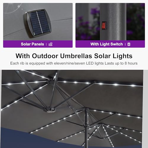 Image of PURPLE LEAF Patio Umbrella 15ft with Base and Solar Lights Outdoor, Grey