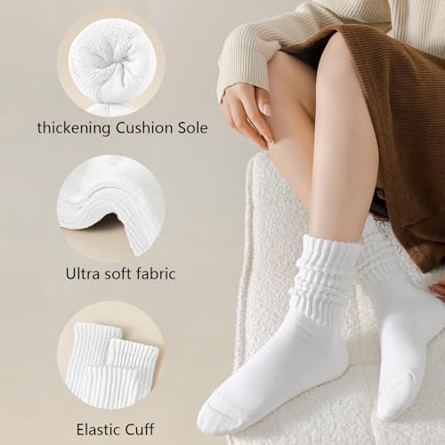 Image of LGE Women's Retro Slouch Socks -3 Pairs Mid Tube Casual Socks,Athletic Cotton Calf Socks Stacked Style for Comfort Size 5-11