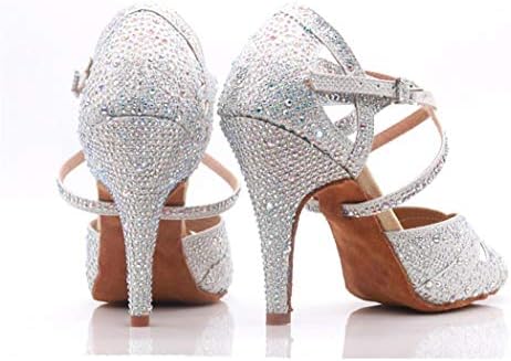 TDA Women's Peep Toe Cross Strap Silver Glitter Synthetic Rhinestones Salsa Tango Social Latin Modern Wedding Dance Shoes 6.5 M US | Image 3