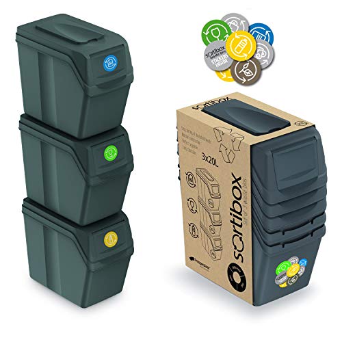 Prosperplast Set de 3 bacs de recyclage d'une capacité de 60 litres à compartiments de couleur...