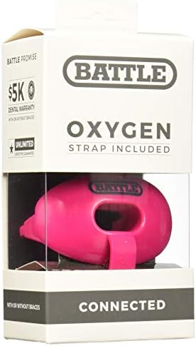 Battle Oxygen Lip Protector Mouthguard with Connected Strap – Football and Sports Mouth Guard – Maximum Oxygen Supply – Mouthpiece Fits With or Without Braces – Impact Shield Covers Lips and Teeth, Pink, One Size
