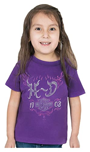 Harley-Davidson Girl's Tribal Flames Short Sleeve Toddler Cotton Tee, Purple2