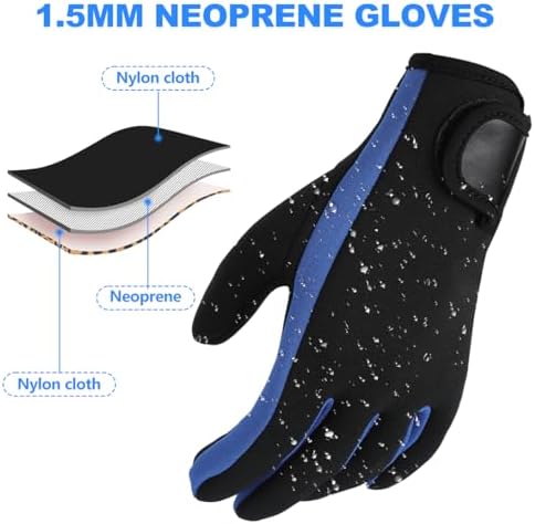DIVE & SAIL Wetsuits 1.5 mm Premium Neoprene Gloves Scuba Diving Five Finger Glove, Blue, Large