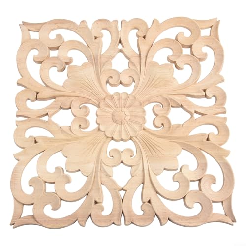 Feeshoppher Panneau décoratif en bois d'hévéa sculpté de style européen pour portes, armoires et meubles avec motif floral exquis fabriqué à la main finition...