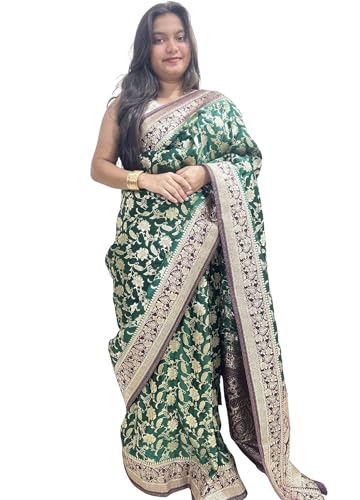 Image of Women's Banarasi Silk Georgette Saree Featuring Silver Sequin And Mirror Work