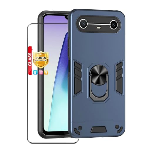 Compatible with Tecno Spark Slim 4G Phone Case Series Rugged, Shockproof Protective Cover with Built-in Metal Ring Stand, Compatible with Magnetic Car Mount- Blue