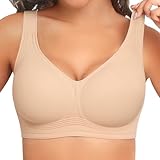 PoseFree Bras for Women Non Wired Bra Full Coverage - Wireless Seamless Support Bra Soft Padded Comfort for Everyday Wear, Back Smoothing Shaping Nude XL