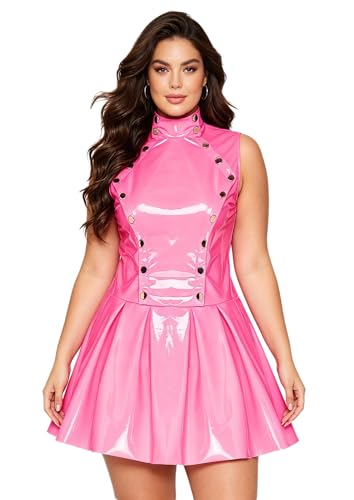 Mini Robe Skater en Cuir Verni Aislor : Tenue Érotique Effet Mouillé Idéale pour Vos Soirées Clubbing
