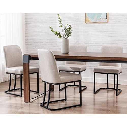 HNY Modern Dining Chairs Set of 2 with Comfortable Back Support, Farmhouse Soft Linen Upholstered Dining Room Chairs with Black Solid Wood Legs, Armless Kitchen Side Chairs for Living Room,