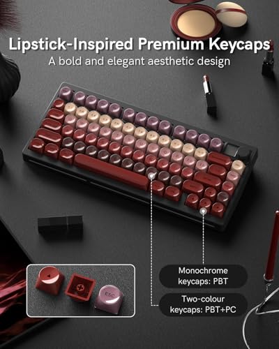 Womier 75％ワイヤレスメカニカルゲーミングキーボード、ノブ＆ディスプレイ付き、Bluetooth 5.0/2.4GHz/USB-C対応、PC用クリーミーな打鍵感のキーボード、8000mAhバッテリー、ホットスワップ対応キー、Win/Mac対応（MT75-赤）