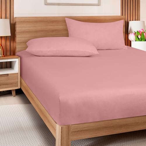 Image of ROYALE LINENS 300 Thread Count 100% Long Staple Combed Cotton Fitted Sheet Twin XL - Super Soft Deep Pocket Bottom Sheet - Fitted Sheets Only - Elastic Sheets (Twin XL, Pink)