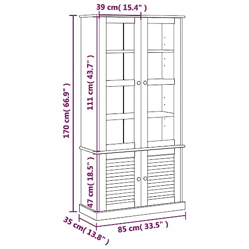 vidaXL Armario con Vitrina Vigo Madera Maciza Pino Gris 85x35x170 cm - imagen 3