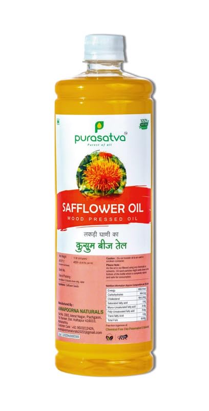 Purasatva 1 Liter Safflower Cooking Oil (Pack of 1) Wood Cold Pressed Oil | 100% Pure Kusumbeej Tel Kachi Ghani, Chekku, Kohlu | Rich in Antioxidants | Healthy Edible Oil for Cooking, Haircare, Skincare | Multipurpose Oil (B0CWCY9JG7) Amazon Price History, Amazon Price Tracker