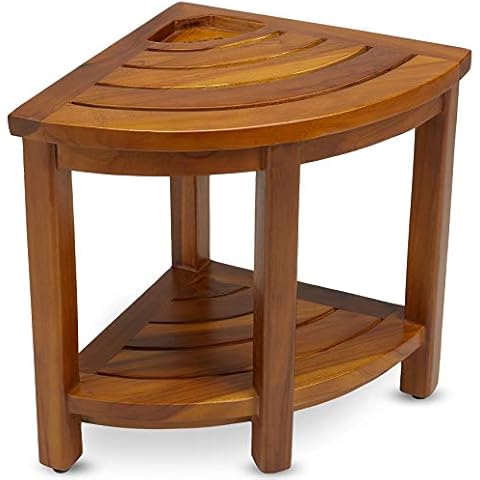 TeakCraft Teak Corner Bench with Shelf and Basket Cover