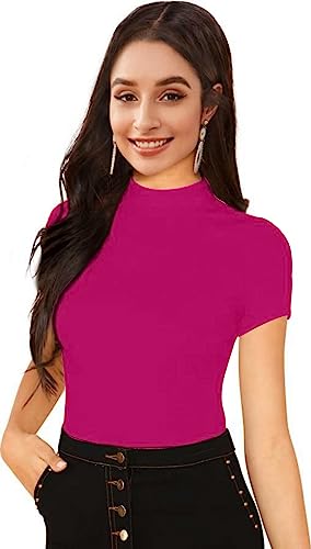 Image of Dream Beauty Fashion Women's Half Sleeve Round High Neck Top Elegant Casual Tee, Pack of 2-23 inch inches (Combo-Tripta Tiger)