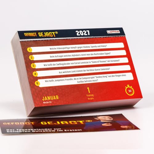 Gefragt Gejagt - Tagesabreißkalender 2027: Der Kalender zur beliebten Quizshow im Ersten | Tischkalender mit einer neuen spannende Frage pro Tag – vue 3
