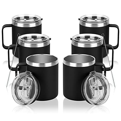 6 Pack Stainless Steel Coffee Mug, 12Oz Insulated Coffee Mug Cup with Handle, Double Wall Vacuum Coffee Cup with Lid, Insulated Caming Mug, Thermal Coffee Mug for Hot and Cold Drinks (Black)