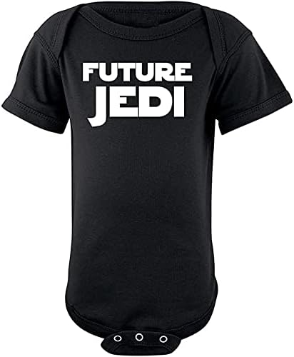 Adorable "Future Jedi" Soft and Comfy Cute Baby Short Sleeve Cotton Infant Bodysuit, Black, 6 Months