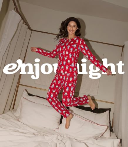 Image of ENJOYNIGHT Womens Pajama Set Cotton Pjs Long Sleeve Sleepwear with Pockets | Two Piece Crew Neck Sleep Set, Elastic Waist Long Pant, Lightweight Loungewear