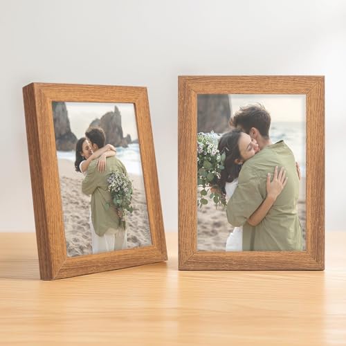 Image of GOLDEN PEACOCK Photo Frame PVC Body with MDF Back | Wall Hanging & Desk Display | Picture Frame for Gifts and Home Decor (Light Brown, Set Of 2)