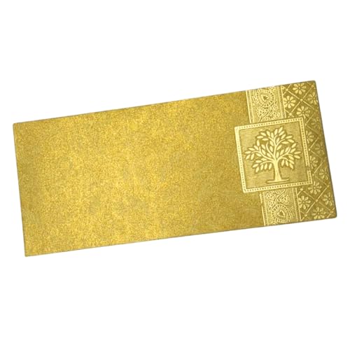 Image of Pack of 25, Rectangle Shape Metallic Paper Shagun Envelopes for Gifting Sagan Lifafa Wedding Occasion Cash Money, 18 X 8 cm, Gold Color - Gold Tree Design