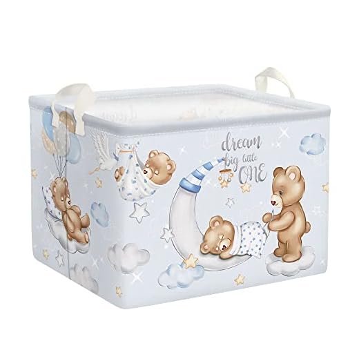 Clastyle Cajas de Almacenaje Cubo Oso Azul Globos Nubes Estrellas Luna Cesta para Guardar Ropa Juguetes Rectangular para Habitación Infantil, 36L