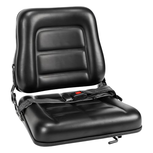 GEARFLOW Universal Tractor Seats, Foldable Forklift Seat, Waterproof with Adjustable Angle Back, Safety Belt and Slide Rail for Tractors, Skid Loader, Telehandler, Excavator, Digger, Mower Dumper