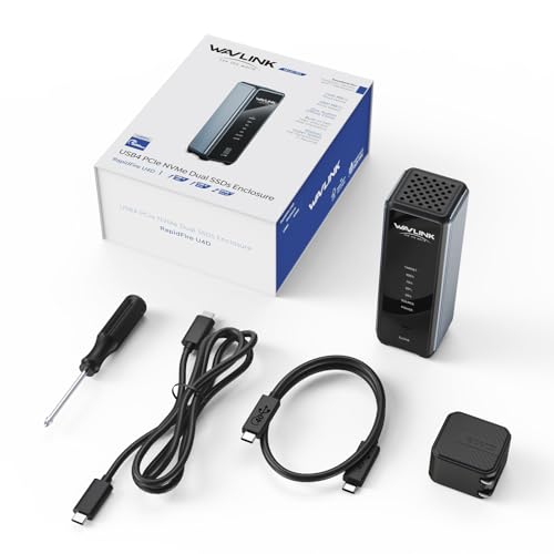 WAVLINK 40Gbps M.2 Dual Bay NVMe Enclosure,NVMe SSD Enclosure with Cooling Fan,Compatible with Thunderbolt5/4/3,USB4/3.2/2.0, UASP & TRIM,Offline Clone,Up to 3300MB/s - Image 5